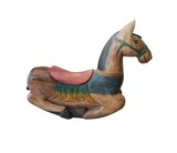 Carved exotic wood painted rocking horse., 71x97x23cm, 20th century - séc. XX