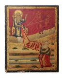 Pannel depicting the prophets Elijah and Elisha. Painting on wood panel. Acquired in the ex-USSR., 35 x 28 cm, 20th century (1st quarter) - séc. XX (1º quartel)