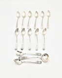 Set of 833/100 silver 12 teaspoons and 2 sugar spoons. Portuguese silver hallmarks and silversmith&#39;s marks., , 19th/20th century - séc. XIX/XX