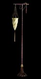 Candeeiro de pé Fortuny em seda estampada. Colecção Cesendello. Detalhes em cristal de Murano e latão. Cor: Marfim, alt. 174 cm, 21st century - séc. XXI