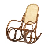 Cadeira de baloiço modelo Thonet. Palhinha restaurada e madeira trabalhada com processo de arqueação a vapor., 103cm, 20th century - séc. XX