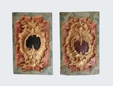 Pair of gilded wood carving panels with marbled painting. Incorporated gilded lamps., 36,1 x 57,5 and/e 36,1 x 58,5 cm, unknown (before the 20th century) - desconhecido (anterior ao séc. XX)