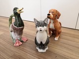 Jarros para água em formas de animais. Gato, cão e pato. Pintado e acabado à mão., , 2019