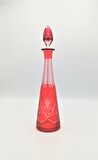 Garrafa com tampa em cristal vermelho lapidado., 31cm, 20th century - séc. XX