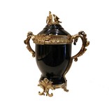 Porcelain urn with very elaborate gilded bronze stand and decor. The bronze is hallmarked., 41 cm, 1852-1870