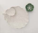 white cabbage - leaf with bowl and small green leaf bowl in faiance, ,
